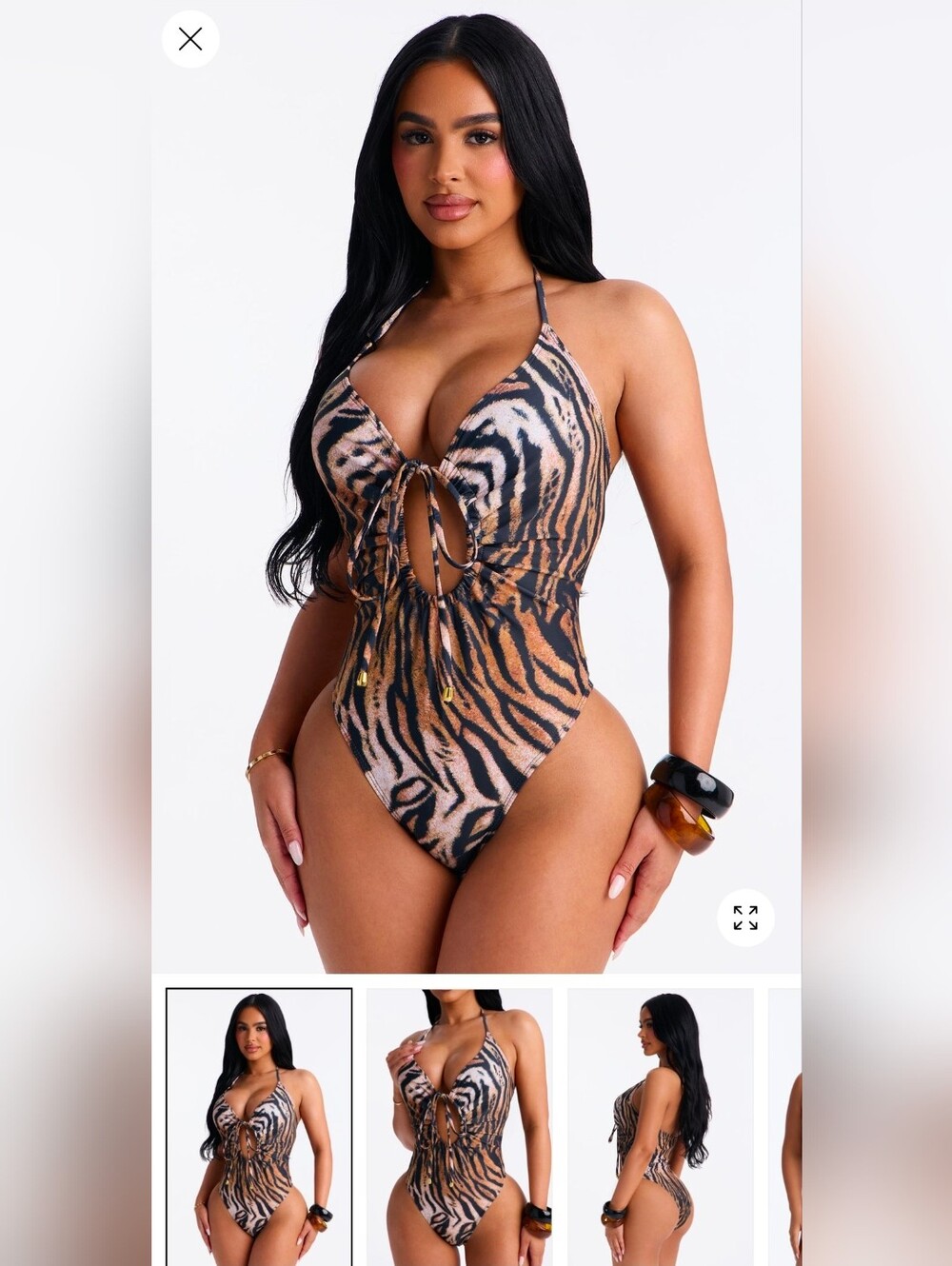 Tiger Print One-Piece Swimsuit - Brown & Black